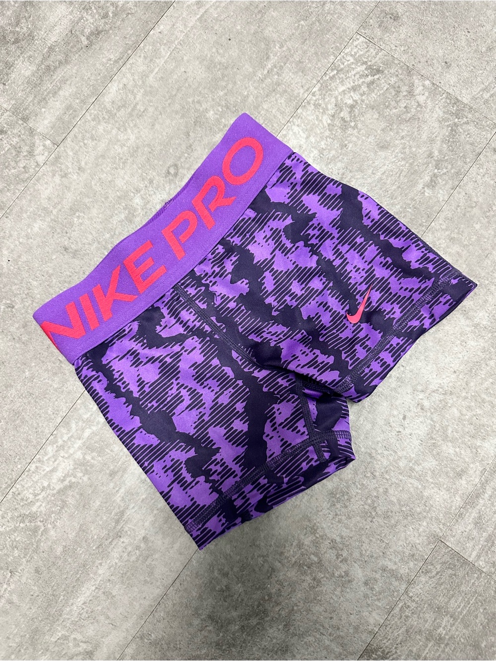 Nike Purple & Black Camo Performance Shorts with Pink Logo
